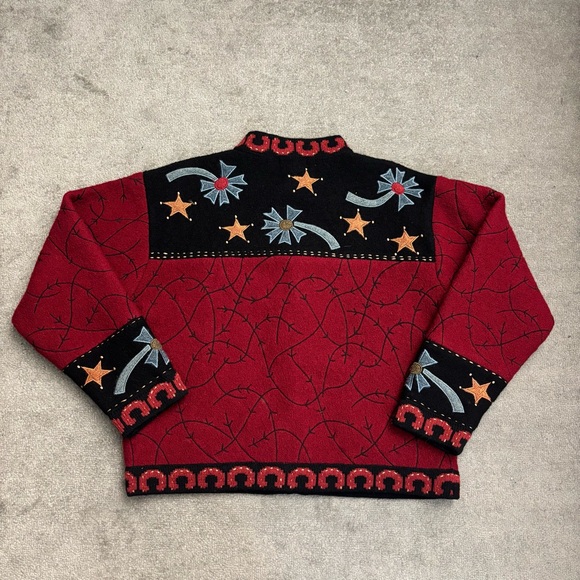 Icelandic Designs Wool Sweater Jacket Horse Shoe Stars Western Embroidered - Picture 2 of 9